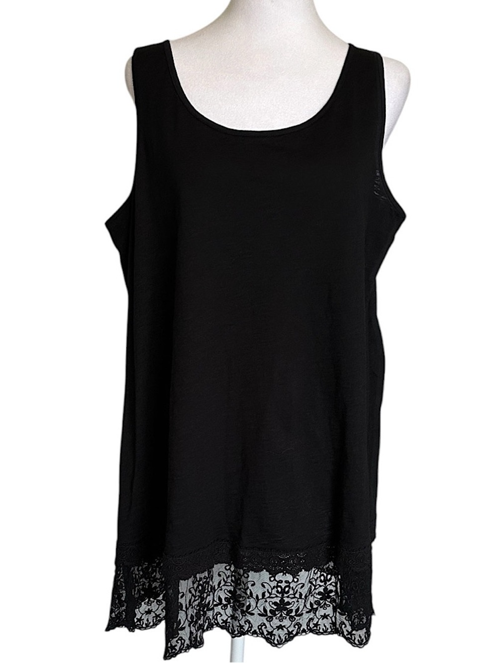 Logo By Lori Goldstein Women’s Tank Top Lace Trim Black Sleeveless Large Stretch